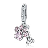 LaMenars Charms Pink Paw Ciondola 925 Sterling Silver Dog Bone Ciondolo Bead con Cubic Zirconia Adatto Europa Charm Bracciale Collana, Regali per Donne Ragazze