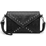 LUPBOK Busta Pochette Borse per le Donne Stampa Teschio Borchiato Rivetto Pochette Portafoglio PU Pelle Borse a Tracolla Nero, nero