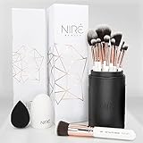 Niré Beauty Set Pennelli Make up Professionali 15 Pezzi: Pennelli Trucco Vegani, Blender, Porta Pennelli, Pulitore Pennelli Trucco, Guida e Box Regalo