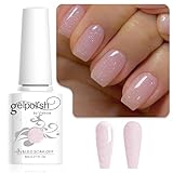 Vishine Smalto Gel Semipermanente Trasparente Glitterato Rosa Nudo, Jelly Lattiginoso Glitter Smalto Soak-Off UV LED Nude Per Studio di Manicure Fai da Te a Casa 8ml