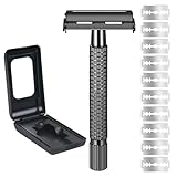 URAQT Doppia Lama Rasoio, Rasoio di Sicurezza Safety Razor con 10 Lamette, Rasoio Sicurezza Idea Regalo Uomo per Cura della Barba(Nero)