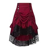 Gonna gotica/steampunk a vita alta con pizzo, motivo teschi, per cosplay, carnevale, Halloween, abbigliamento medievale, Za-rosso, XL