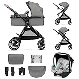 Kinderkraft ESME Trio passeggino neonati 3 in 1 fino 26 kg, con Ovetto I-SIZE 40-75 cm, Carrozzina reversibile fronte mamma e strada, Pieghevole, Grigio