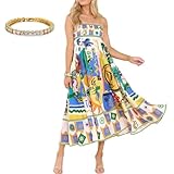 PZZPPU Women Graphic Maxi Cami Dress,Spaghetti Strap Floral Boho Long Dress,Flowy Summer Holiday Beach Dress