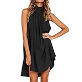 QKEPCY Vestito Donna Elegante Corto Abito Spalle Scoperte Casual Moda Vestitino Tunica Primavera Estate Mini Abitino Copricostume Abito a Tinta Unita a Pieghe per Il Tempo Libero (Nero L)