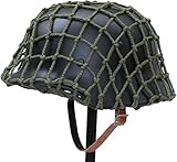 Hunting Explorer WW2 WWII - Casco tedesco M35 con copertura in rete Materiale in acciaio M1935 Soldato Stahlhelm con Rete/Tela Chin Strap Nero Verde