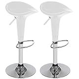 BAKAJI Set 2 Sgabelli Bar Cucina Design Moderno Base in Acciaio Cromato Seduta in ABS Sgabello Girevole con Altezza Regolabile e Poggiapiedi (Bianco)