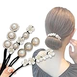 CISKHQR 4 Pezzi Ciambella Chignon Donne Capelli,Accessori Acconciature per Capelli,Fiore Perla Capelli Chignon Creatore Torsione per Acconciature,per la Creazione Rapida di Chignon