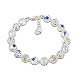 Schöner-SD, braccialetto scintillante di perle di cristallo Swarovski®, 8 mm, colore cristallo, effetto aurora boreale