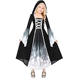 UNOLIGA Vestito Halloween Bambina 5 6 7 8 9 10 Anni, Costume Halloween Morte Ragazza, Abito Horror Bambina Mietitore Scheletro (Altezza Consigliata 110-145 cm) (XL)