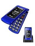 SweetLink F2 PLUS Telefono Cellulare per Anziani, Flip Cellulare Anziani con Tasti Grandi, Contatti con Immagini, Base di Ricarica, Volume Alto, Funzione SOS, Doppia SIM,Pantalla 2.4", Blu