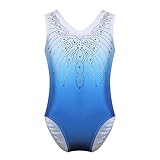 Freebily Body da Ginnastica Artistica Bambina Strass Glitter Girocollo Canottiera Body da Danza Classica Leotard Balletto Dancewear Vestito Pattinaggio Artistico Blu 8 anni