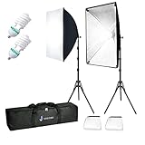 JS JULIUS STUDIO Fotografia Attrezzatura Continua Softbox 800 W Kit di illuminazione con attacco E27 e riflettori da 20 "X 28" e lampadine da 85 W 6500 K per Videocamera Ritratti Photo Studio, JSAG344