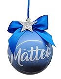 Palla per Albero Di Natale IN VETRO Azzurra 10CM Personalizzata pallina con Nome o Scritta DECORAZIONE NATALIZIA