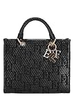 Elisabetta Franchi Borsa shopper media in rafia jacquard con charms Nero