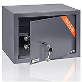 Brihard Family cassaforte con chiave - Sicurezza in casa con ripiano removibile, 25x35x25cm - Finitura rinforzata grigio titanio - Per laptop, carta A4