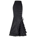 Abito da Donna alla Moda Stile Punk retrò a Sirena Jacquard Halloween Gotico Vittoriano Steampunk Lungo Slim Fit Sirena con Volant a Strati-Gonna Nera-S