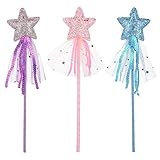 Aster Stelle di Scintillio Bacchetta Magica per Ragazze, 3 Pezzi, 25 cm, Bacchetta Magica per Travestimento a Forma di Stella, Bacchetta, Angelo e Fata, bastoni per Compleanni, Halloween, Natale