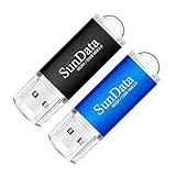 SunData 2 Pezzi 32GB Chiavetta USB Pen Drive 32GB Metallo USB2.0 Unità Memoria Flash Thumb Drive per Archiviazione Dati con Luce LED (2 colori: Nero Blu)