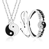 KRYMSON Coppia di bracciali Tai Chi con 1 paio di collane Tai Chi, Yin e Yang, bracciali unici e personalizzati, adatti per coppie.