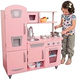 KidKraft Cucina Giocattolo in Legno Vintage Rosa, con telefono giocattolo e frigorifero vintage, giochi per bambini 3+ anni, 53179, Esclusivo Amazon