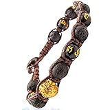 Samsara Bracciale Tibetano Buddista - shamballa con Pietra Lava Nera e Onice con Mantra - Filo in cotone cerato marrone