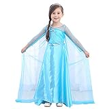 URAQT Elsa Frozen Costume, per Bimba con Vestito Lungo, Colore Blu, Taglia 150 per 7-8 anni