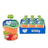 Mellin, Pouch Merenda 100% Fragola e Kiwi con Carota e Vitamina C - 6 Confezioni da 90 gr