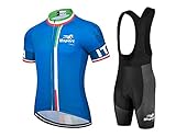 Abbigliamento ciclismo Set completo Tuta Bici Maglia + Salopette Pantaloncini Azzurro ITALIA - XL
