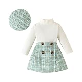 Carolilly Completo Bambina 3 Pezzi Elegante Abiti Bambini e Ragazze Autunno Inverno Maglietta Manica Lunga+Gonna+ Cappello Beretto (Verde, 12-18 Months)