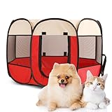 Capanna pieghevole per animali domestici 74x74x43CM - Capanna portatile per gattino, cucciolo, coniglio, tenda per animali da interno e da esterno,RED-white