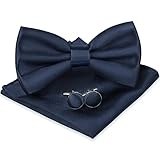 URAQT Set di Papillon, 3 Pezzi Set da Papillon Uomo con Fazzoletto da Taschino e Gemelli, Papillon Regolabile Set Fazzoletto e Gemelli per Feste di Matrimonio, Idea Regalo per Uomo(Blu navy)