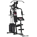 HOMCOM Stazione Fitness per Allenamento a Casa con Seduta e Schienale Imbottiti, Palestra Multifunzione in Acciaio e PU, 135x103x210 cm, Nero