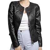 QUEEN HELENA Giacca in Ecopelle alla Coreana Giubbotto Corto Giacchetta Leggera Casual Biker Donna Y3002 (L, Nero)