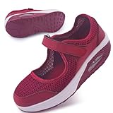 Git-up Scarpe da Passeggio da Donna con Chiusura Leggero Sneakers Infermiere in Mesh Traspirante Scarpe Cuscino d Aria in Schiuma di Memoria, Rosso 39