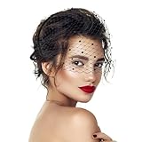 VIDSTW Strass Fascinator Cerimonia Donna, Veletta Sposa Retrò Cappelli Cerimonia Fatto a Mano, Fascia in Rete di Velo, Fascia in Rete da Sposa, per Ragazze e Donne (Nero)