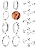 CASSIECA 9 Paia Orecchini Acciaio Chirurgico 316L, Orecchini Donna Uomo Orecchini Tondi Zirconi, Orecchini a Cerchio Cartilagine Ipoallergenica, Multi Piercing Orecchio(Argento)