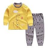 Mateju Bambino Set di Cotone Manica Lunga Pigiami, Ragazzi e Ragazze del Neonato Caldo Indumenti Pigiama Autunno Invernali Pantaloni + Magliette 2 Pezzi per 0-5 Anni (80cm,Giraffa Gialla)