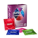 Durex Surprise Mix, Preservativi Assortiti, Profilattici Sottili e con Rilievi e Nervature, 40 Profilattici, Solo Online