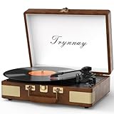 Trynnay Giradischi a 3 marce, lettore portatile in vinile con altoparlanti integrati, giradischi, audio migliorato, pelle PU, Mandorla