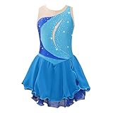 Kaerm Vestito da Pattinaggio Artistico Bambina Abito da Balletto Senza Maniche Vestito Da Danza Moderna Latino Ragazze Vestiti Da Ballerina Abiti Da Ballo Ballet Azzurro A 9-10 anni