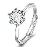 VELESAY Anelli Donna Argento 925 Anello Regolabile Zirconia Aperto Argento Anello Fidanzamento Anniversario Promessa Anello Veretta Matrimonio Anello Argento 925 Donna Anello Gioielli