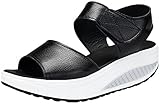 Mesing Sandali con Zeppa Donna Estivi Comode Pelle Platform Sandalo Eleganti Strappo Plateau Scarpe con Tacco Wedges per Camminare LX366-Black-EU36