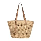 Borsa a Tracolla in Paglia Intrecciata, Donne Borsa da Spiaggia Tessitura Borse Tote Bag Della Benna All aperto Casual Fatto A Mano Per Viaggi Data E Vacanze (Marrone)