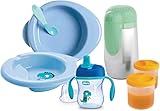 Chicco Set per la Pappa Composto da Tazza Training Cup, Primo Cucchiaio, Piatto Pappa Calda, Piatto Pappa Facile e Portavivande Termico, Età 6 Mesi +, Blu, Versione maschile