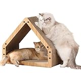 FUKUMARU tiragraffi per gatti, tiragraffi a forma di casa extra lungo 41 cm per gatti, resistente tiragraffi per gatti in carta ondulata, portata massima 22 KG, grande
