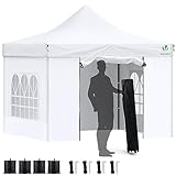 VOUNOT Gazebo 3x3m Pieghevole con 4 Parti Laterali, Gazebo da Giardino Tenda Padiglione Pop up con 4 Sacchi di Sabbia di Peso e Sacca di Trasporto, Bianco