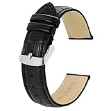 BISONSTRAP Cinturino per Orologi 22mm, Cinturini in Pelle Goffrata Alligatore, Nero con Fibbia Argento