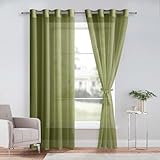 DWCN Sheer - Tende bianche in voile con occhielli, trasparenti, in voile, poliestere, trasparenti, per soggiorno, set da 2, verde oliva, 260 x 140 cm (altezza x larghezza)