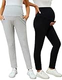 Brynmama 2 Pack Pantaloni Premaman Donna per Lavoro Elasticizzati Leggings Premaman Casual Gravidanza Pantaloni con Tasche